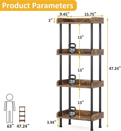 Bookcase 4 Tier Bookshelf, Vintage Small Bookshelf for Small Spaces, Wooden Book Shelf Small Bookcase for Living Room Bedroom