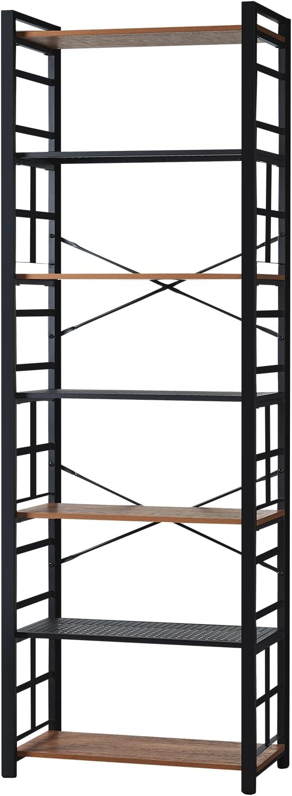 HOMBAZAAR Bookshelf,7 Tier Tall Bookshelf with Metal Frame,Open Bookshelves and Bookcases,Industrial Book Shelf for Living Room,Home Office and Bedroom,Rustic Brown
