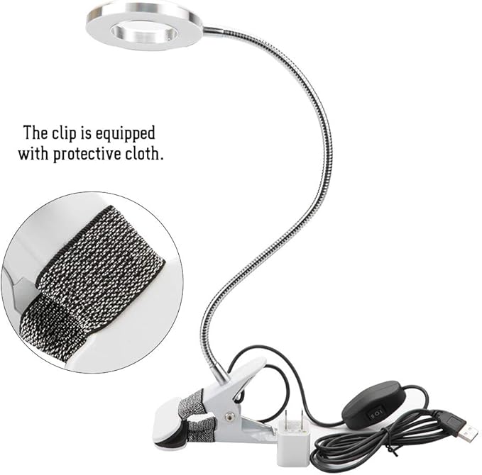 USB Gooseneck Lamp, Circle Makeup Lamp Eyebrow Lip Tattoo Beauty Salon Desktop LED Lights with Clip, Portable Desk Light for Reading, Makeup