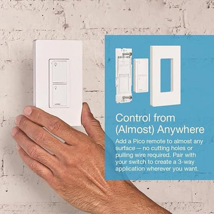 Lutron Caseta Original Smart Switch 3-Way Kit, w/ Pico Remote, Wallplate, and Wall Bracket, for LED Lights and Fans, 5 Amp, Neutral Required, P-PKG1WS-WH