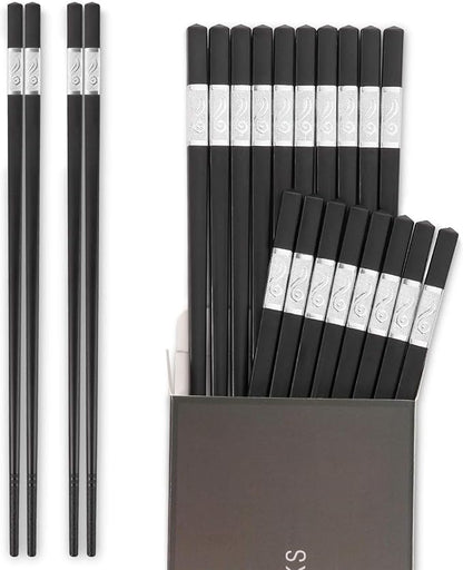 HIWARE 10 Pairs Fiberglass Chopsticks - Reusable Chopsticks Dishwasher Safe, 9 1/2 Inches - Silver