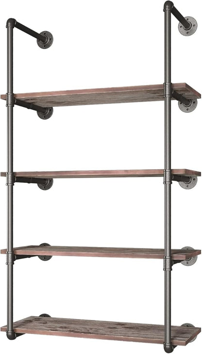 Yuanshikj (56" Tall Industrial Pipe with 31" Solid Wood Shelf/Shevles/Shelving Bookshelf/Bookcase Metal Iron Pipe Rustic Open DIY Display Wall Mounted for Living/Bed/Office Room Decor Storage