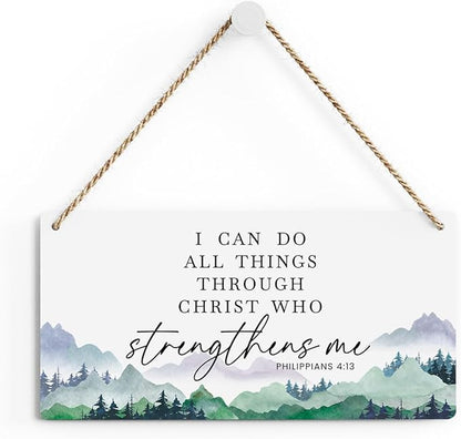 SENJIAN Christian Decor Bible Verse Wall Decor, I Can Do All Things Through Christ, Modern Farmhouse Sign Scripture Printed Wood Sign Wall Art Religious Decoration for Home Office Bathroom Bedroom