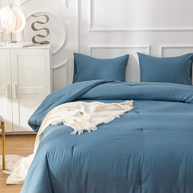 Lake Blue Comforter Set Cal King Solid Blue Bedding Quilt Set Men Bright Blue Blanket Adult Lightweight Breathable Durable Royal Blue Comforter Set Women Bed Comforter Set Breathable Bedding