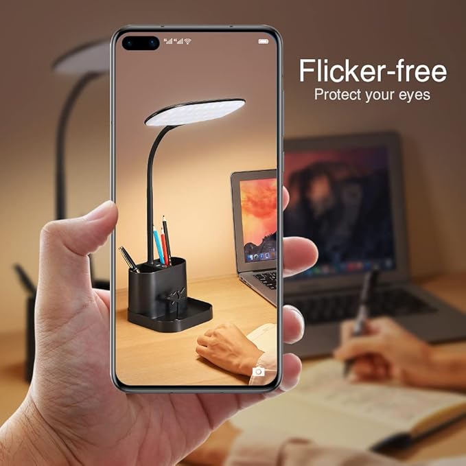 Mubarek Desk Lamps for Office Lamp 8W+3 Light Colors, USB Rechargeable & Dimmable Office Desk Lamp with USB Charging Port, 60LED+150Lumen LED Desk Lamps for Home Office Lamp LED Desk Light with Pen