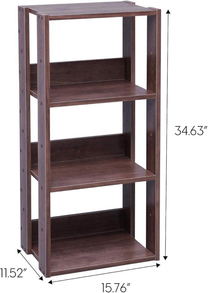 IRIS USA 3-Tier 16" Medium Open Wooden Bookshelf with Adjustable Shelves, Easy Assembly Bookcase Farmhouse Shelf for Small Spaces Bedroom Office Living Room Indoor, Brown