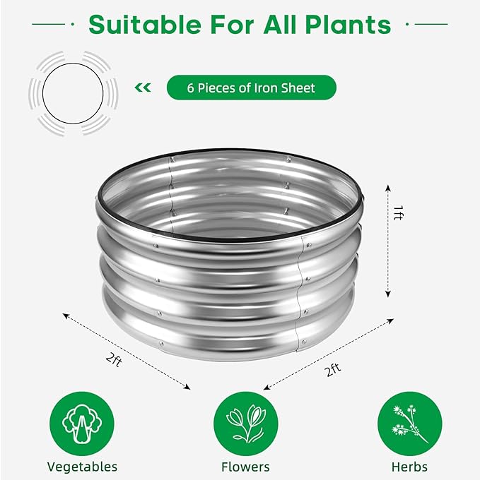 JERIA Raised Garden Bed,Galvanized Raised 2×2×1ft Planter Boxes Outdoor with Easy Assembly, Round Garden Bed for Vegetables, Fruits, Flowers
