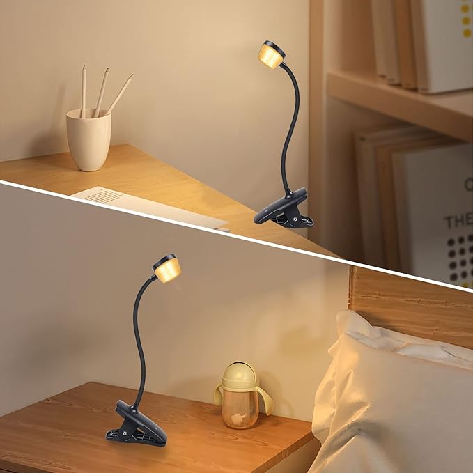 Clip on Light Reading Lights, 36 LED USB Desk Lamp with 5 Color 5 Brightness, Eye Protection Book Clamp Light, Perfect for Video Conference Lighting, Desk, Bed Headboard and Computers (Black)