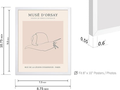 Poster Master Vintage Poster - Retro One Line Snail Drawing Print - Snail Line Art - Minimal Gift for Men, Women, Animal Lover - Abstract Wall Decor for Home, Office, 8x10 White Framed
