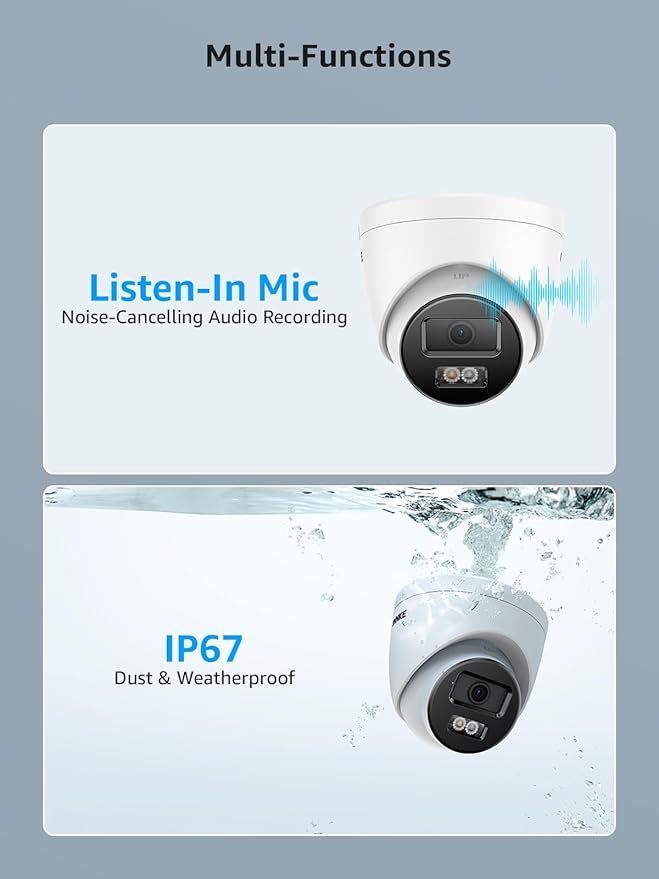 ANNKE C800 4Pcs Ultra HD 4K PoE Security Cameras with AI Human/Vehicle Detection, 8MP Turret IP Camera with Audio, Spotlight Color Night Vision, H.265+, IP67 Weatherproof, Support 512GB Micro SD