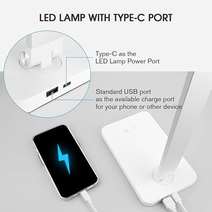 mafiti LED Desk Lamp for Home Office,Touch Desk Light 5 Light Modes 3 Brightness,Foldable Table Lamp with Adjustable Arm,Eye-Caring Lamp with USB Port, Bedside Lamp for Working Reading Study,White