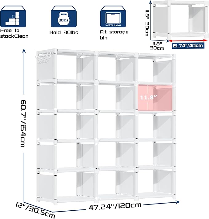 Mavivegue Bookshelf,15 Cube Storage Organizer,Book Shelf Organizer,Tall Bookcase Shelf,Book Cases/Shelves,Cubbies Closet Storage Organizer Shelves for Bedroom,Living Room,Home,Office-White