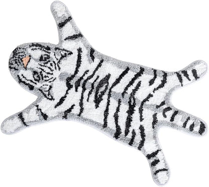 Tiger Shaped Bathroom Rug Animals Bath Mat Rug Non-Slip Bathroom Door Mat for Bedroom Bathroom Kitchen Cartoon Rug for Bathroom Tub Soft Bathmat Home Decor (65x98cm/25.6x38.6in) White