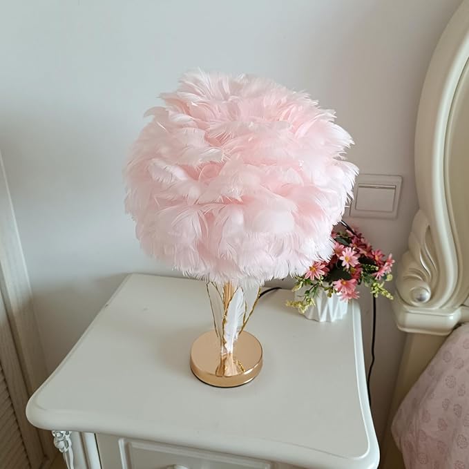 ZYLEIESENBAO Girl Lamp Creative Feather Table Lamp Gold Pink Bedside Princess Lamp Goose Feather Desk Lamp Simple Atmosphere Decoration Art Wedding Romantic Table Lamp