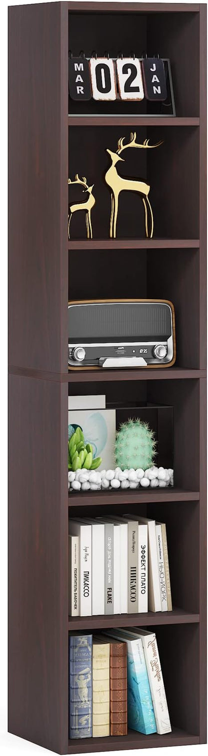 70.9 Inch Tall Narrow Bookcase, Corner Bookshelf 6 Tier Cube Display Shelf Storage Organizer for Small Space, Brown