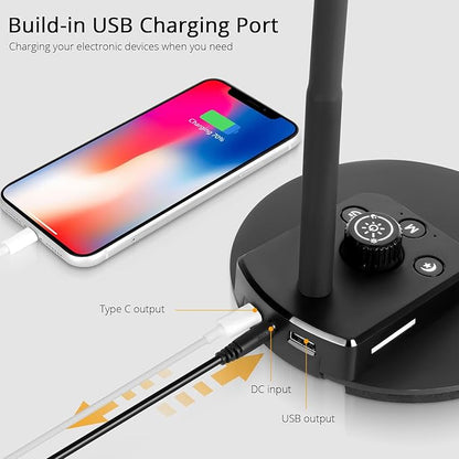 LED Desk Lamp for Office Home, Dimmable Reading Light with USB Charging Ports, Bedside Lamp with 5 Color Modes & Stepless Dimming, 360° Flexible Gooseneck Table Lamp(Adapter Included)