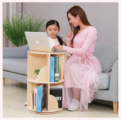Bookshelf for Kids, 2 Tier 360° Rotating Shelves Bookshelf Organizer, Standing Bookcase Storage Rack, Bookshelves for Preschoolers' Classrooms,Daycare,Bedrooms,Nursery,Playrooms