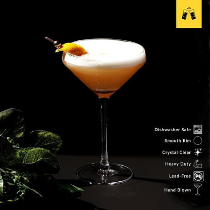 LEMONSODA Hand Blown Nick & Nora Crystal Martini Glasses, Set of 6 | Glassware for Manhattan, Cosmopolitan, Espresso Martini, Lemon Drop & Dirty Martini, Inspired by 1930s Cocktail Culture