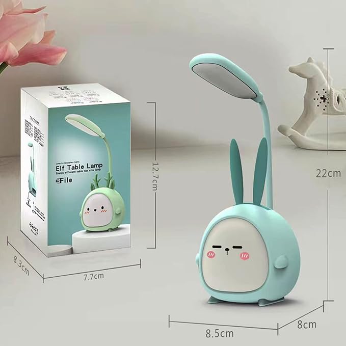 Mini Bunny Night Light, Portable LED Table Light, Cute Rabbit Foldable USB Rechargeable Reading Light Bedroom Children's Bedside Study (Blue Rabbit)