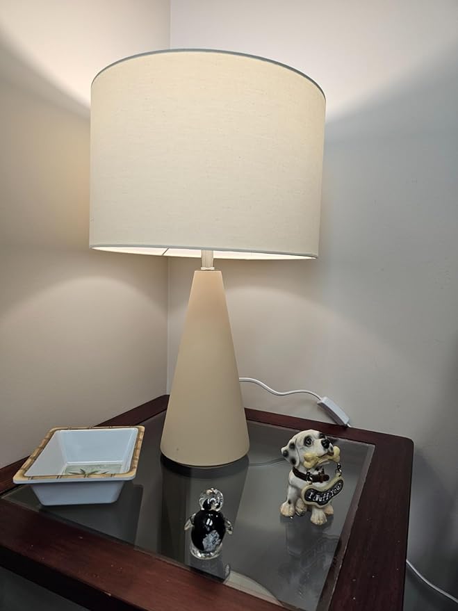 Brightech Nathaniel LED Table Lamp - Modern White Cement Tower Table Lamp for Bedside, Nightstand, Desk - Cozy Soft White Light for Living Room, Bedroom
