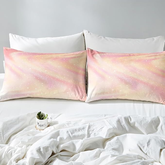 Glitter Galaxy Bedding Comforter Sets for Kids Teenagers, Pastel Galaxy Space Bedding Rainbow Tie Dye Comforter Set for Boys Girls, Starry Sky Gradient Down Comforter with 2 Pillowcases, Queen