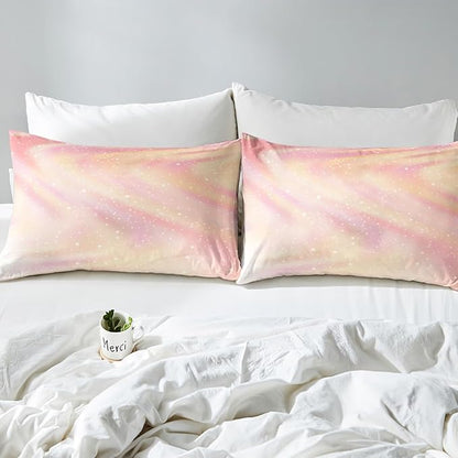 Girls Pastel Bedding for Kids Toddlers, Glitter Galaxy Space Bedding Comforter Sets Gradient Sparkle Comforter Set for Boys Girls Bedroom, Tie Dye Pastel Bedroom Decor 3 Pcs, Full ( Pink Yellow)
