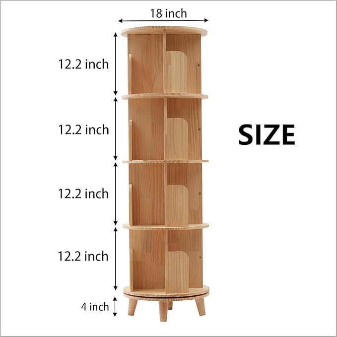 Gdrasuya10 4 Tier Rotating Bookshelf with Legs, Floor Standing Bookshelf Stackable Bookshelf Wood Bookcase Storage 360 Display Book Shelf for Living Room Bedroom