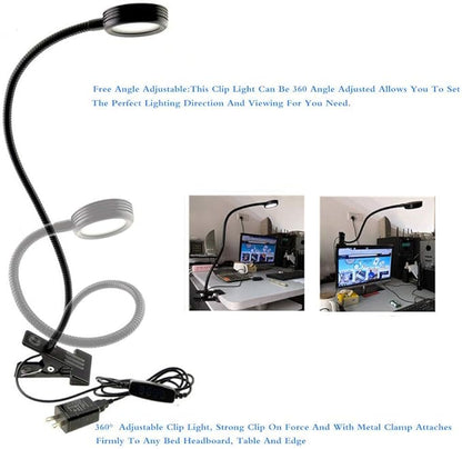 2 Pack Clamp Gooseneck LED Desk Lamp, Clip on Bendable Steel Light, C-clamp Sewing Machine Table Mount, 360degree flexible neck 3 colors 10 Level Brightness (Clamp)