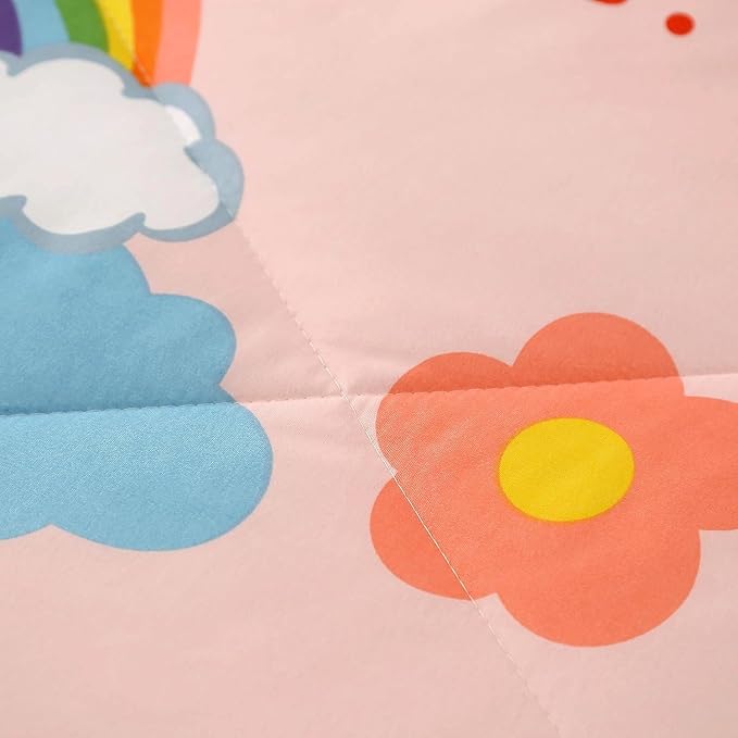 3PCS Rainbow Comforter Set Full, Cute Pink Full Size Flower Cloud and Rainbow Comforter Aesthetics, Super Soft and Comfort Microfiber, Kawaii Girls’ Bedroom Decor for Kids, Teens, Children, Women