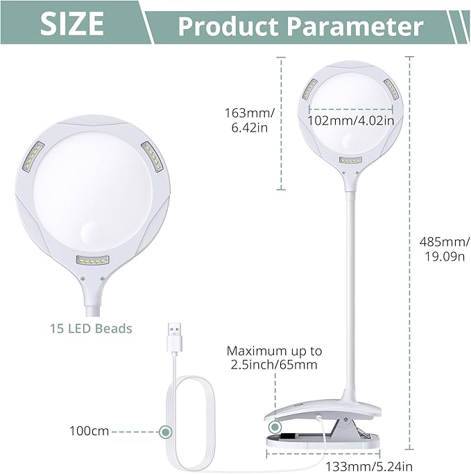 COLFULINE Magnifying Lamp 5X 10X, 2-in-1 Rechargeable Magnifying Glass with Light, LED Magnifying Light with Base & Clamp and Touch Button for Reading, Working, Crafts, 3 Adjustable Brightness