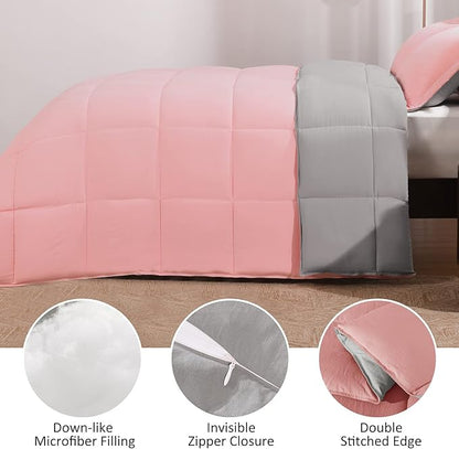 Basic Beyond Twin Comforter Set for Girls and Boys - Fluffy Twin Bed Comforter Set for All Seasons - Reversible Pink and Grey Twin Comforter Set - 2 Pieces (1 Comforter + 1 Pillow Sham)