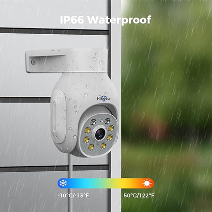 Hiseeu Wireless Security Camera Outdoor, 2.4G/5G 3MP WiFi Camera, Color Night Vision, Auto Tracking, Pan/Tilt, 360° View, Motion Detection, Two-Way Audio, IP66, Work with Alexa, No Monthly Fee