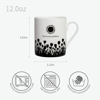 Lovfit Tulip Color Changing 12oz Ceramic Coffee Mug | Heat Sensitive You are My Sunshine Cup, Sunflower Birthday Gift for Women Friends Family, Home Office Use