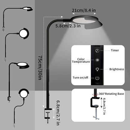 QINER LED Desk Lamp, Eye Protection Desk Light with Sunshade Touch Control Table Lamp Gooseneck Task Lamp 25 Lighting Effect Modes Clamp Lamp for Office Workbench Drafting Live Streaming