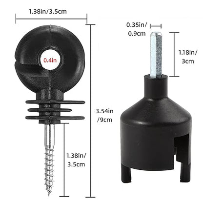 Upgraded Electric Fence Poly Wire 330 Feet 100 Meters and 50 Pcs Black Electric Fence Insulator Screw-in Insulator Fence Ring Wood Post Insulator