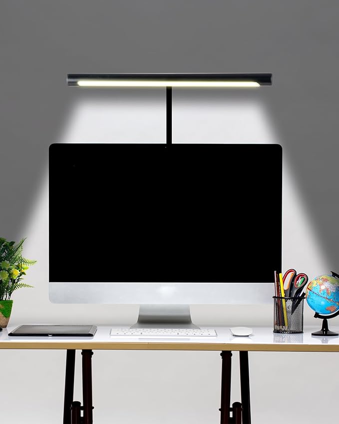 LED Desk Lamp for Home Office, Eye-Caring LED Desk Light Bar with Gooseneck, 12W Dimmable Overhead Light for Desk, Architect Clamp Lamp for Reading Study Workbench