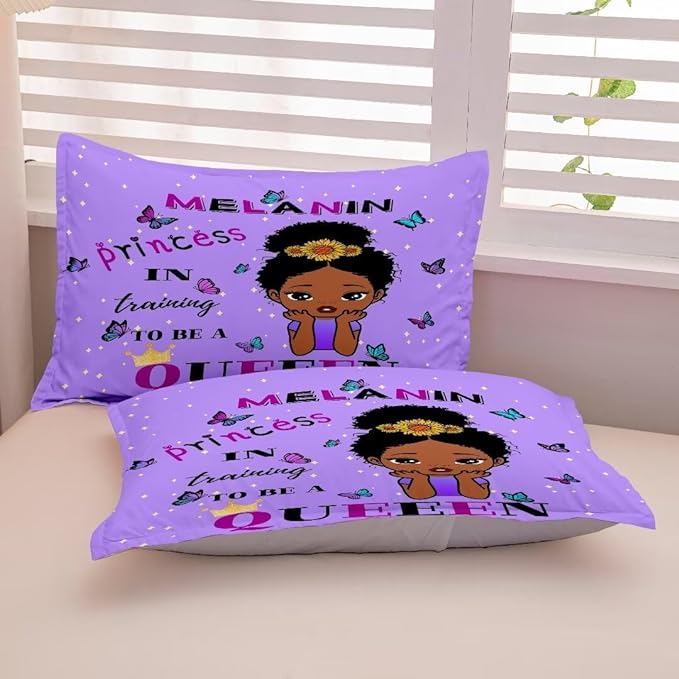 Black Girl Comforter Set Full for Kids,Black Girl Magic Bedding Set,African American Girl Inspirational Quotes Comforter Set,Black Princess Bed Bedroom Set