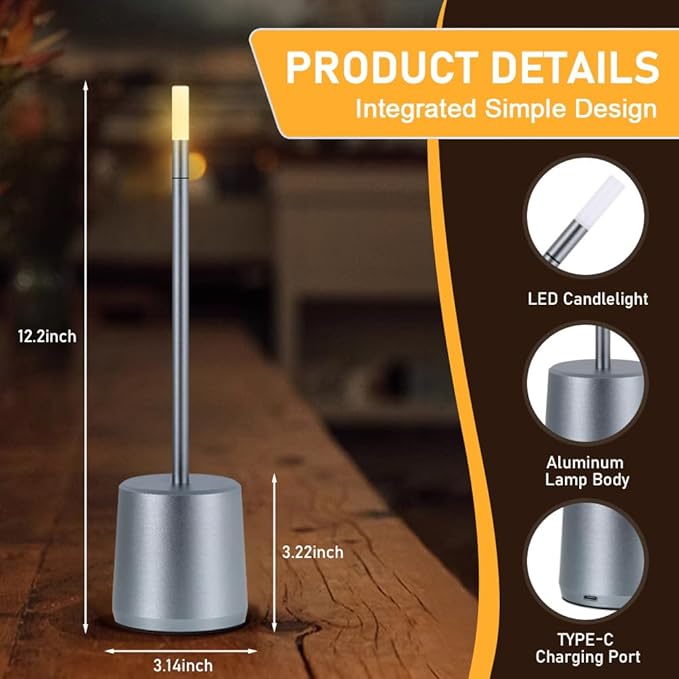 Portable LED Metal Table Lamp - 3 Level Brightness Touch Control Desk Lamps for Bedroom Nightstand,Rechargeable Battery - Ideal Bedside Lamp for Bedroom Nightstand