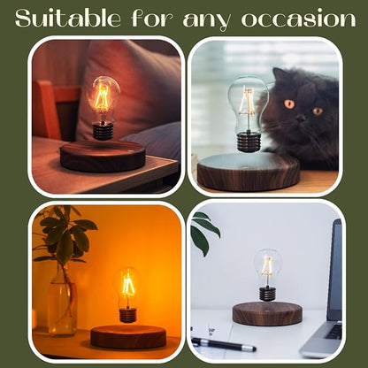 Levitating Bulb Lamp Magnetic Floating Lamp Light Desk Lamp Night Light Table LED for Unique Gifts, Room Decor, Night Light, Home Office Decor Desk Tech Toys (Round-Dark Brown Base)