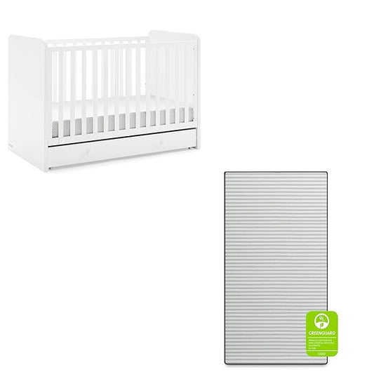 babyGap by Delta Children Graham 4-in-1 Convertible Crib with Storage Drawer TrueSleep Crib and Toddler Mattress (Bundle), Bianca White