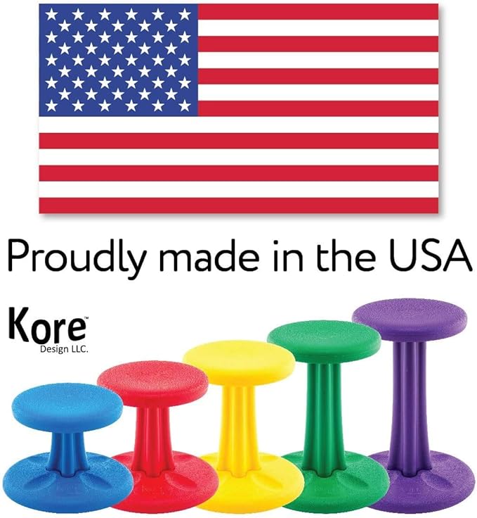 Kore Kids Wobble Chair - Flexible Seating Stool for Classroom & Elementary School, ADD/ADHD - Made in The USA - Age 6-7, Grade 1-2, Grey (14in)