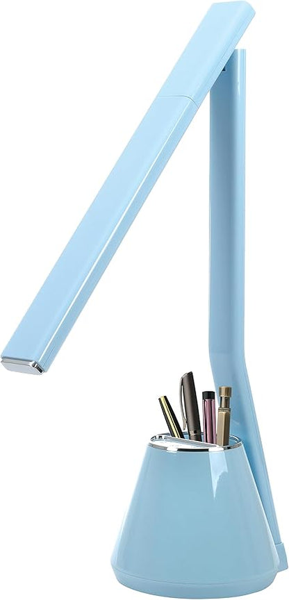 Folding Mini Desk Lamp - Dimmable Touch Control 8W LED Portable Light - Foldable 17.67" H Table Top Lamps for Office Home & Travel, Blue