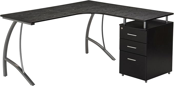 Techni Mobili Modern Computer File Cabinet and Storage L-Shaped Desk, Espresso