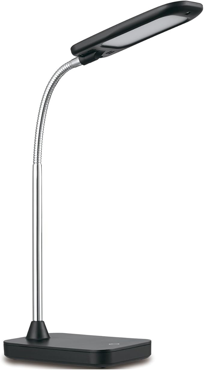 Globe LED Integrated Desk Lamp, Black, Chrome Gooseneck