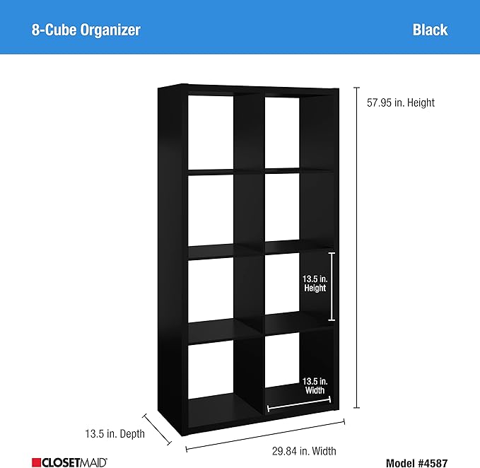 ClosetMaid 4587 Decorative Open Back 8-Cube Storage Organizer, Black, 4587