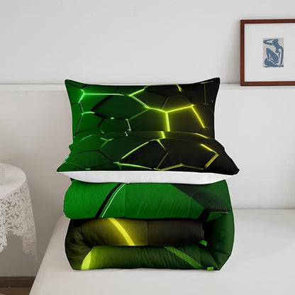 Honeycomb Comforter Green Yellow Hexagonal Print Bedding Set for Kids Boys Girls Children Beehive Geometrical Comforter Set Ultra Soft Decor Reticulated Duvet Set Full Size