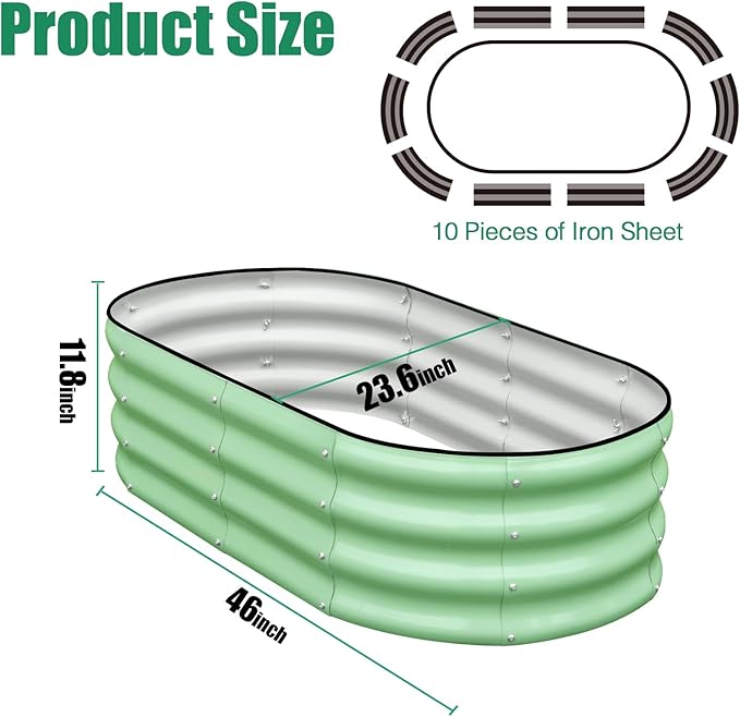 SnugNiture Galvanized Raised Garden Bed Outdoor, 2 Pcs 4x2x1ft Oval Metal Planter Box for Planting Plants Vegetables, Green