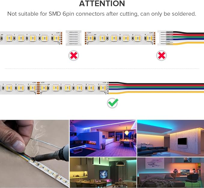 BTF-LIGHTING RGBCCT 5 Colors in 1 LED Tape Lights 5050SMD RGBWW RGB+Dimmable Color Temperature 2700K-6500K 16.4ft 96LED/m 480LED IP30 DC24V White PCB for Home Decoration(No Adapter or Controller)