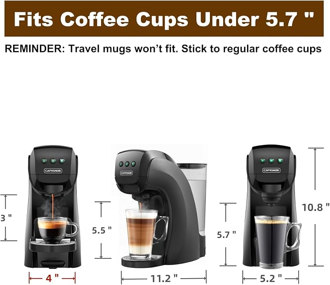 Warriors1 4-in-1 Coffee Maker & Espresso Machine for Pods & Ground, 20 Bar | Fits K Cup/Nespresso/Dolce Gusto Pods/Ground, 3 Cup Sizes & Custom Vol/Temp, 5.3" W for Kitchen/Office/Dorm, Durable PA66+GF