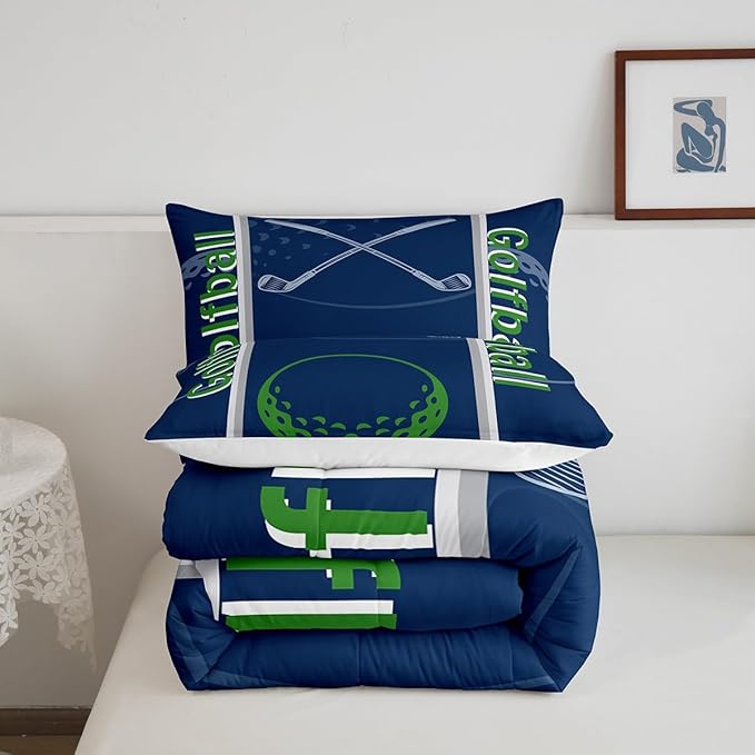 Feelyou Kids Golf Print Comforter Set Full Size Ball Sports Bedding Set for Boys Girls Teens Bedroom Decor Golf Ball Lover Comforter Women Men Ball Games Duvet Set with 2 Pillow Case